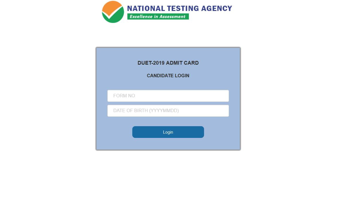 DUET 2019 exam admit card